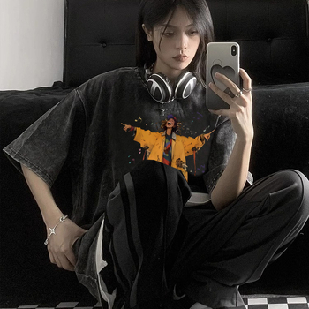 Letné tričko s krátkym rukávom v americkom štýle s potlačou starej módnej značky pre mužov a ženy, retro, z ťažkej bavlny, s polovičným rukávom