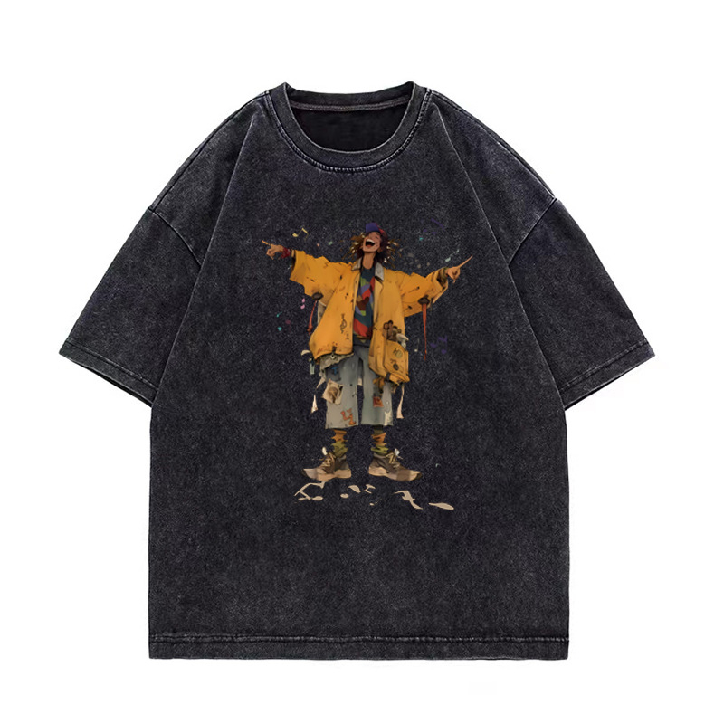 Letné tričko s krátkym rukávom v americkom štýle s potlačou starej módnej značky pre mužov a ženy, retro, z ťažkej bavlny, s polovičným rukávom