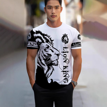 2024. aasta piiriülene 3DT särk, vabaaja meeste topp, lühikeste varrukatega, trükitud loomalõvi mustriga, ümara kaelusega, moodne