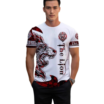 2024. aasta piiriülene 3DT särk, vabaaja meeste topp, lühikeste varrukatega, trükitud loomalõvi mustriga, ümara kaelusega, moodne