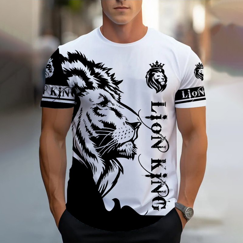 2024. aasta piiriülene 3DT särk, vabaaja meeste topp, lühikeste varrukatega, trükitud loomalõvi mustriga, ümara kaelusega, moodne