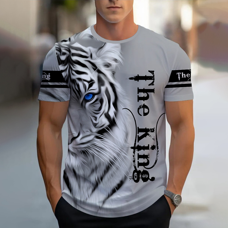 2024. aasta piiriülene 3DT särk, vabaaja meeste topp, lühikeste varrukatega, trükitud loomalõvi mustriga, ümara kaelusega, moodne