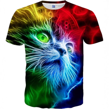 Európa és az Egyesült Államok határokon átnyúló macskamintás póló külkereskedelem 3D digitális nyomtatás rövid ujjú bő lezser kabát közvetlen értékesítés