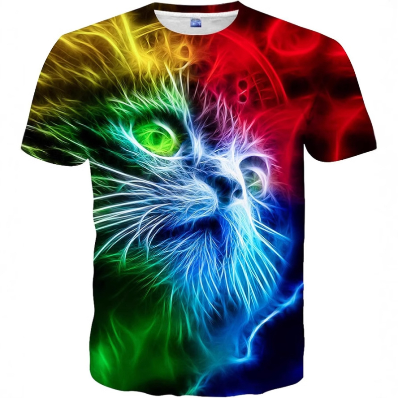 Európa és az Egyesült Államok határokon átnyúló macskamintás póló külkereskedelem 3D digitális nyomtatás rövid ujjú bő lezser kabát közvetlen értékesítés