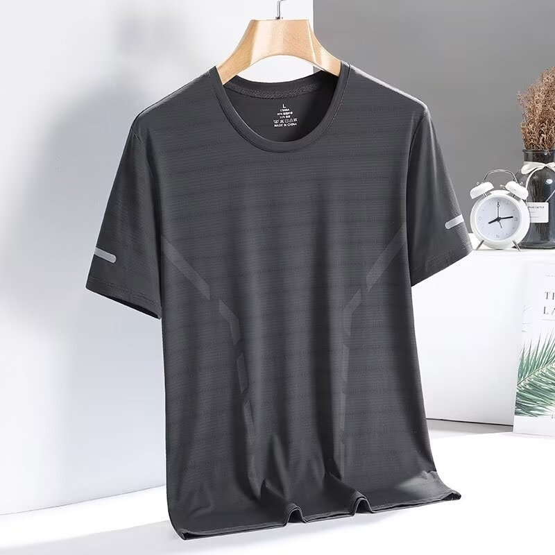 Tricou cu mânecă scurtă pentru bărbați, vară casual, guler rotund, uscare rapidă, din mătase de gheață, vrac, plus mărime, cămașă pentru tineri, haine de top, haine pentru bărbați