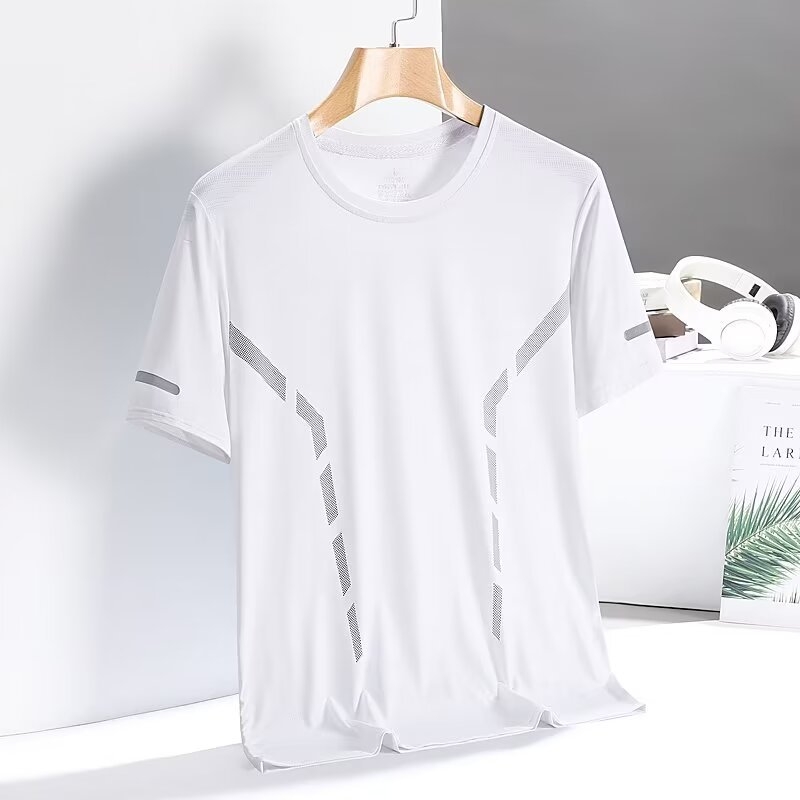 Tricou cu mânecă scurtă pentru bărbați, vară casual, guler rotund, uscare rapidă, din mătase de gheață, vrac, plus mărime, cămașă pentru tineri, haine de top, haine pentru bărbați