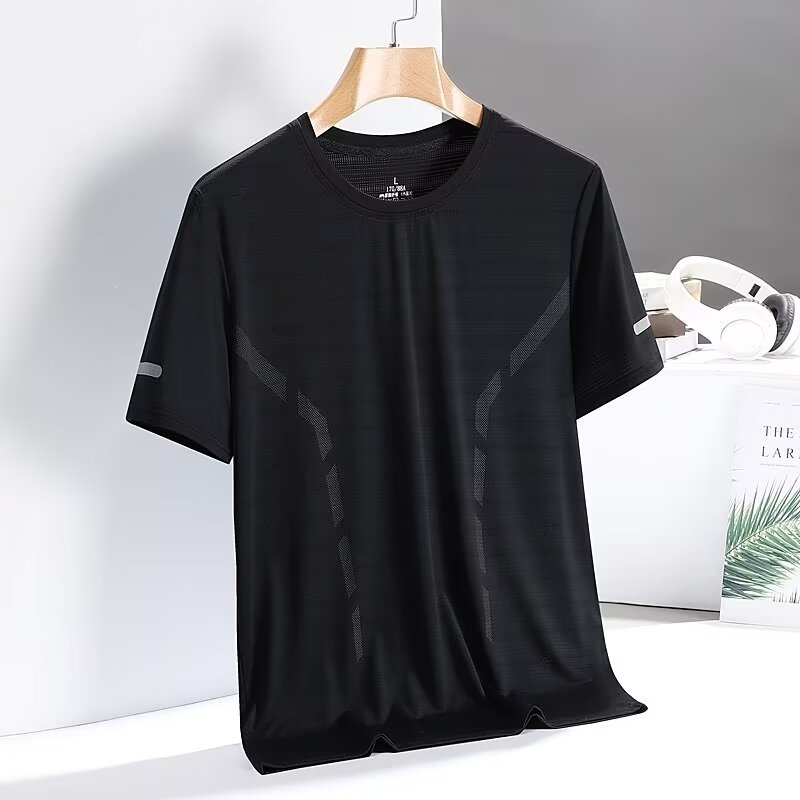 Tricou cu mânecă scurtă pentru bărbați, vară casual, guler rotund, uscare rapidă, din mătase de gheață, vrac, plus mărime, cămașă pentru tineri, haine de top, haine pentru bărbați