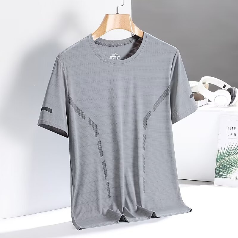 Tricou cu mânecă scurtă pentru bărbați, vară casual, guler rotund, uscare rapidă, din mătase de gheață, vrac, plus mărime, cămașă pentru tineri, haine de top, haine pentru bărbați