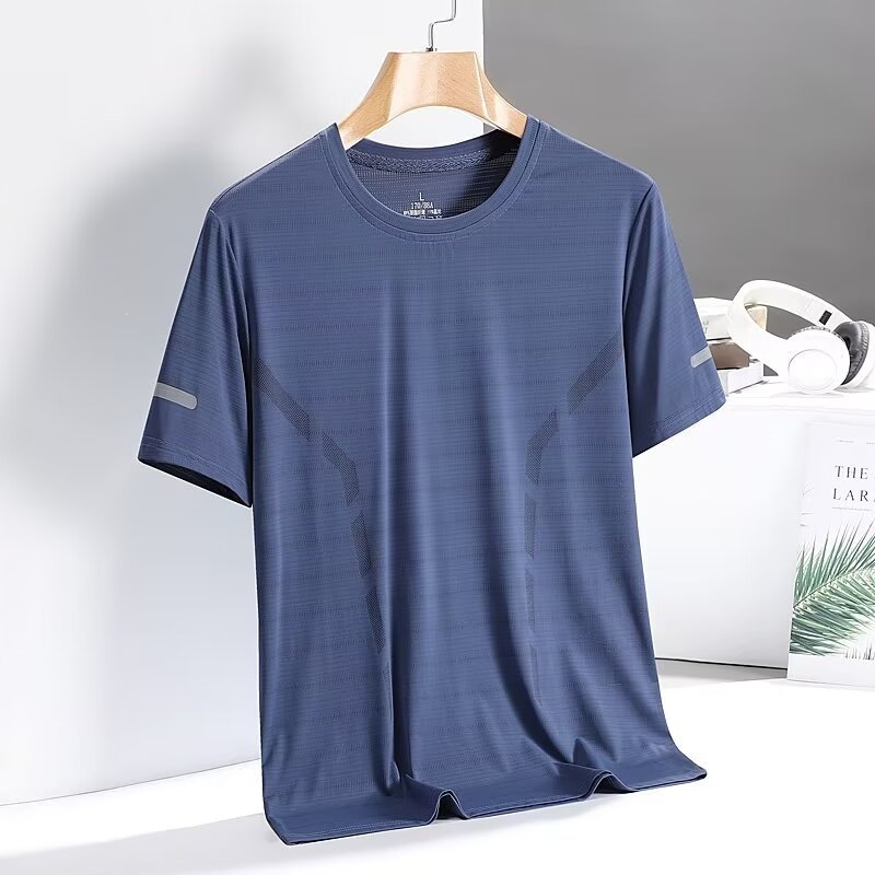 Tricou cu mânecă scurtă pentru bărbați, vară casual, guler rotund, uscare rapidă, din mătase de gheață, vrac, plus mărime, cămașă pentru tineri, haine de top, haine pentru bărbați