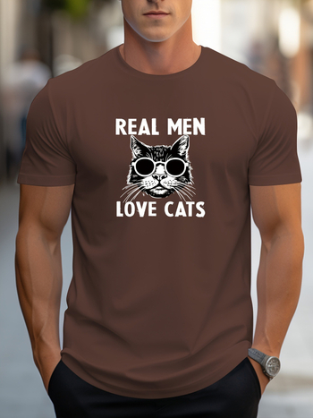 MBDMBD meeste moodne punane T-särk kirjaga "tõelised mehed armastavad kasse" moeprillidega kassifiguur