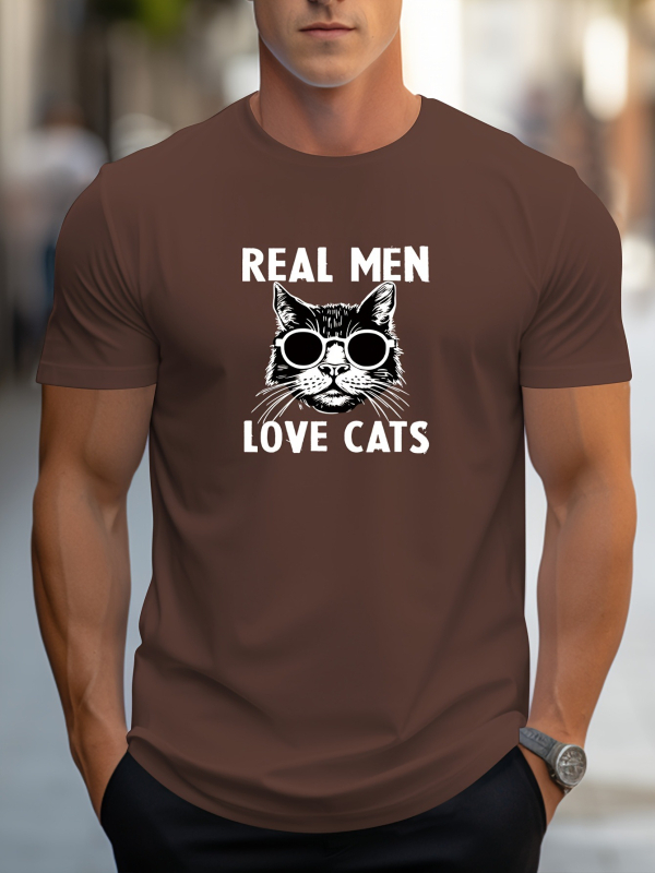 MBDMBD meeste moodne punane T-särk kirjaga "tõelised mehed armastavad kasse" moeprillidega kassifiguur