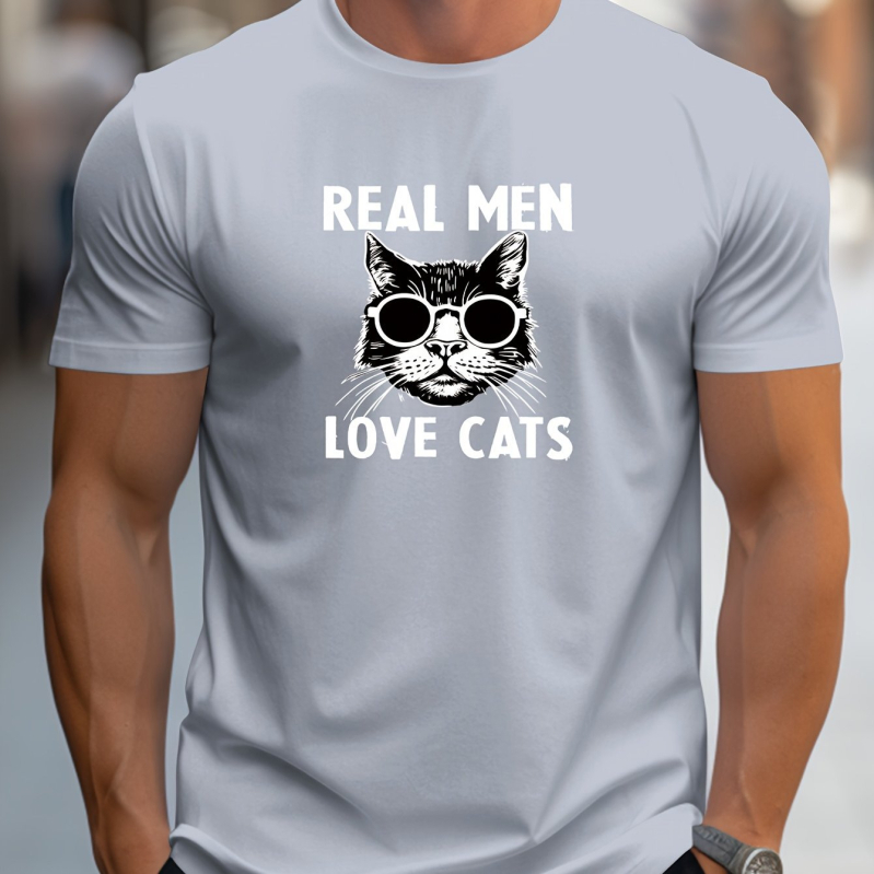 MBDMBD meeste moodne punane T-särk kirjaga "tõelised mehed armastavad kasse" moeprillidega kassifiguur