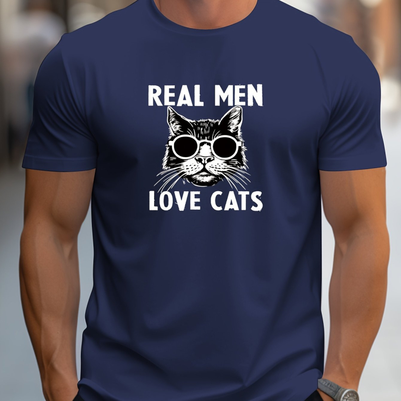 MBDMBD meeste moodne punane T-särk kirjaga "tõelised mehed armastavad kasse" moeprillidega kassifiguur