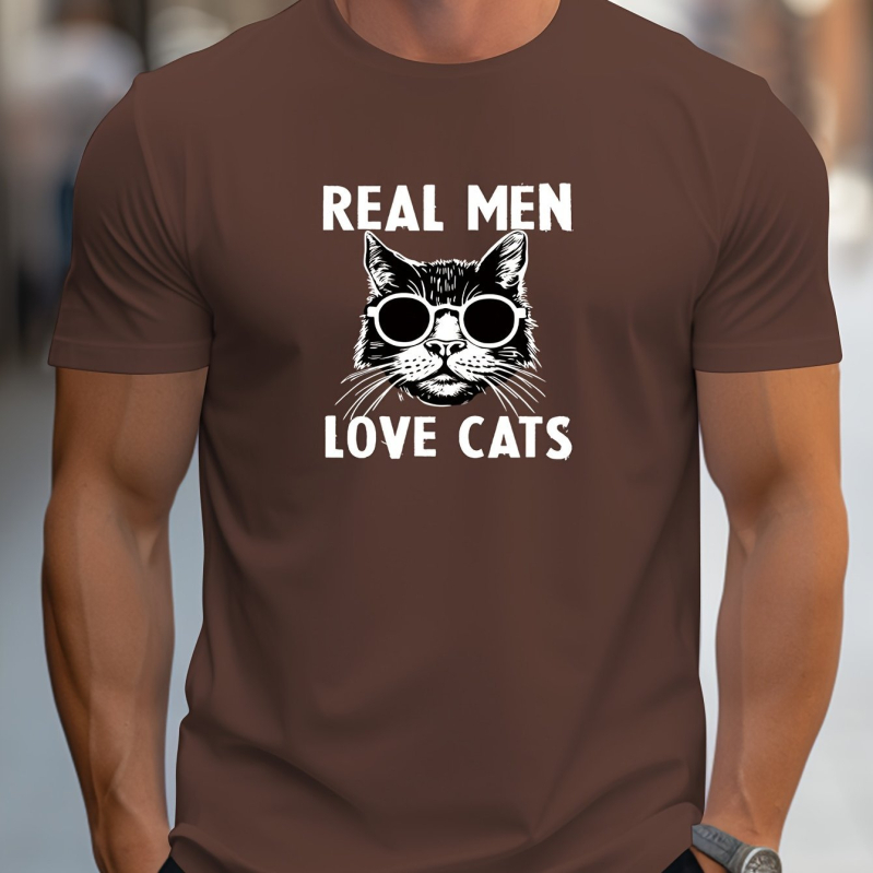 MBDMBD meeste moodne punane T-särk kirjaga "tõelised mehed armastavad kasse" moeprillidega kassifiguur