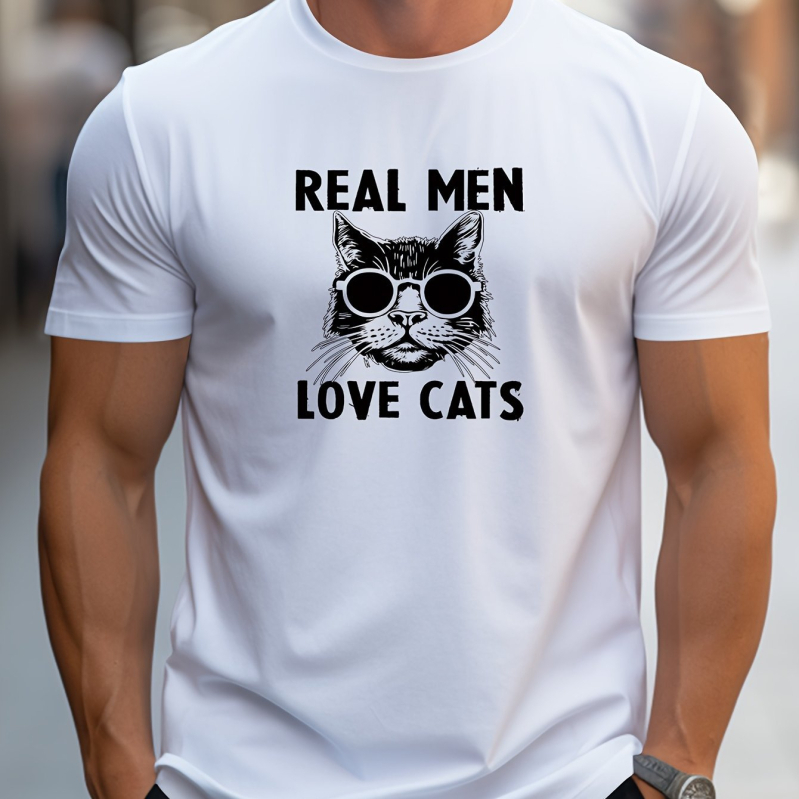 MBDMBD meeste moodne punane T-särk kirjaga "tõelised mehed armastavad kasse" moeprillidega kassifiguur