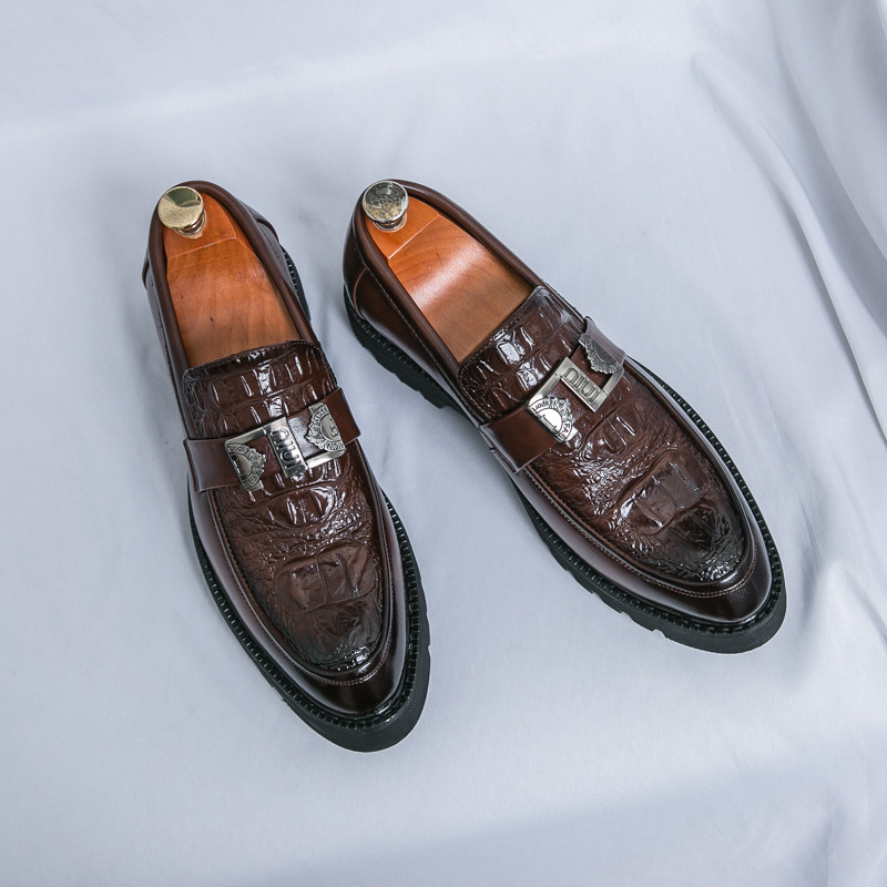 2024 m. nauji vyriški bateliai su storu dugnu, užmaunami, verslo laisvalaikio odiniai bateliai darbui, pasimatymams ir vestuvėms