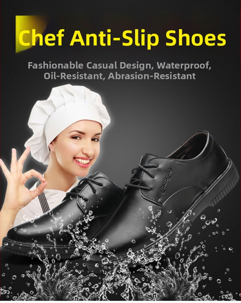 Virtuvės avalynė, virėjo avalynė, vyriška neslystanti, vandeniui ir aliejui atspari darbo avalynė, viešbučių aliejui ir dilimui atspari odinė avalynė, moterų pėdų apsauga