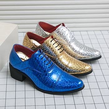 Pantofi din piele cu toc înalt pentru bărbați, mărime plus, pentru primăvara și toamna 2024, stil nou, creștere a înălțimii exterioare cu 6 cm, pantofi la modă pentru club de noapte
