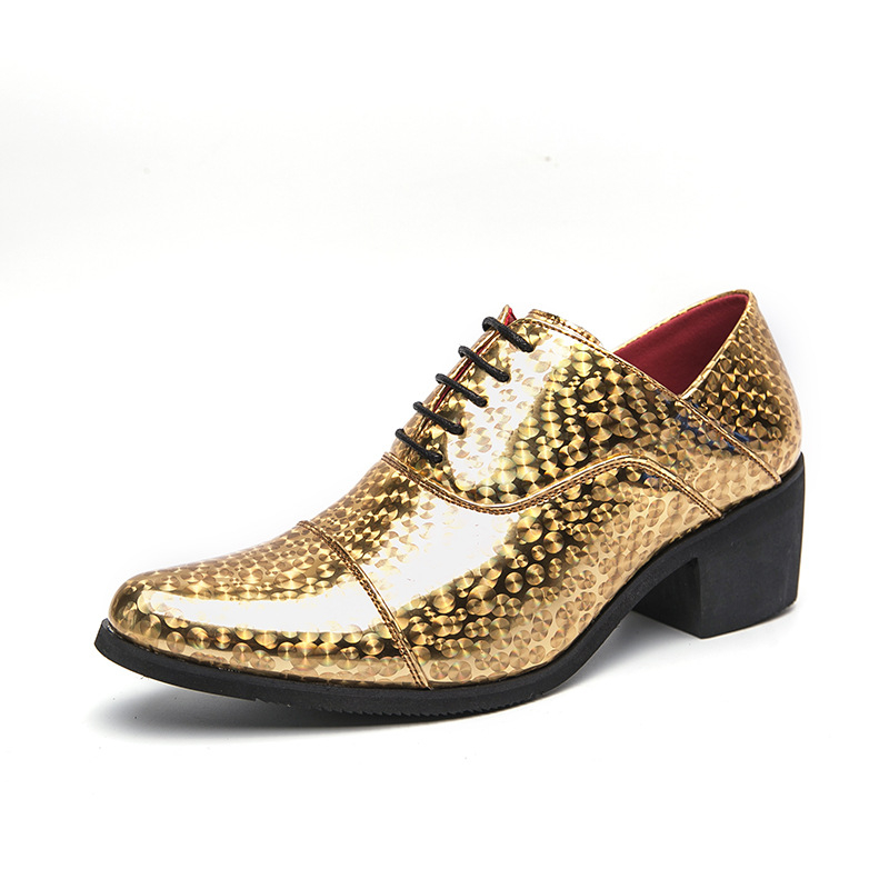 Pantofi din piele cu toc înalt pentru bărbați, mărime plus, pentru primăvara și toamna 2024, stil nou, creștere a înălțimii exterioare cu 6 cm, pantofi la modă pentru club de noapte