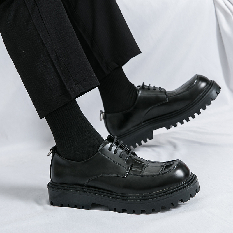 Pantofi din piele ieftini, stil britanic, stil coreean, talpă groasă, mărime business, rochie cu cap mare, pantofi casual pentru bărbați