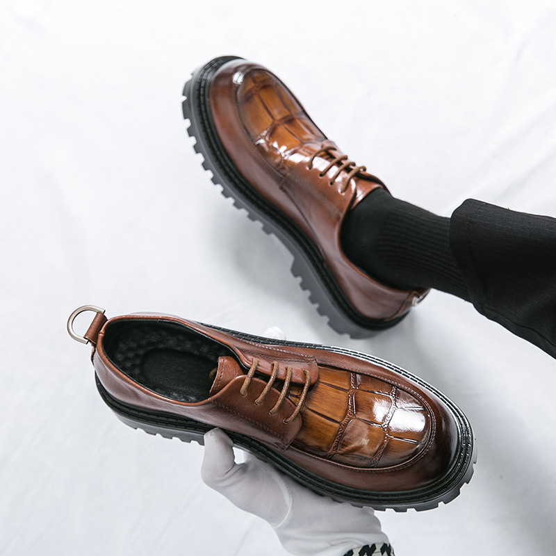 Pantofi din piele ieftini, stil britanic, stil coreean, talpă groasă, mărime business, rochie cu cap mare, pantofi casual pentru bărbați