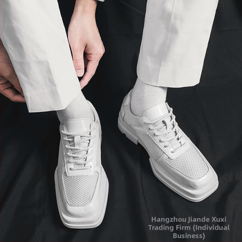 Δερμάτινα Παπούτσια Niche με Τετράγωνη Μύτη, Μοντέρνα Ανδρικά Παπούτσια Derby Stylist με Χοντρή Σόλα, Υψηλής ποιότητας, Βρετανικού Στυλ, Νεανικό Δέρμα με Υψόμετρο