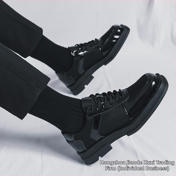 Δερμάτινα Παπούτσια Niche με Τετράγωνη Μύτη, Μοντέρνα Ανδρικά Παπούτσια Derby Stylist με Χοντρή Σόλα, Υψηλής ποιότητας, Βρετανικού Στυλ, Νεανικό Δέρμα με Υψόμετρο