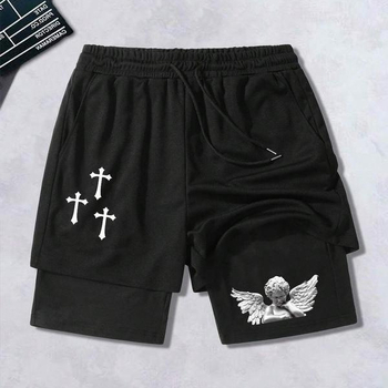 Pantaloni scurți sport casual pentru bărbați, cu strat dublu, pentru vară 2024, pentru comerț electronic transfrontalier, la modă, la modă