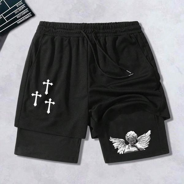 Pantaloni scurți sport casual pentru bărbați, cu strat dublu, pentru vară 2024, pentru comerț electronic transfrontalier, la modă, la modă