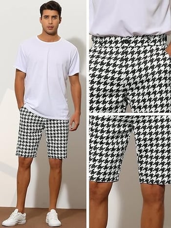 2024 ~ meeste hundijalakujulised lühikesed püksid, volditud ruudulised mustrilised diagonaalpüksid