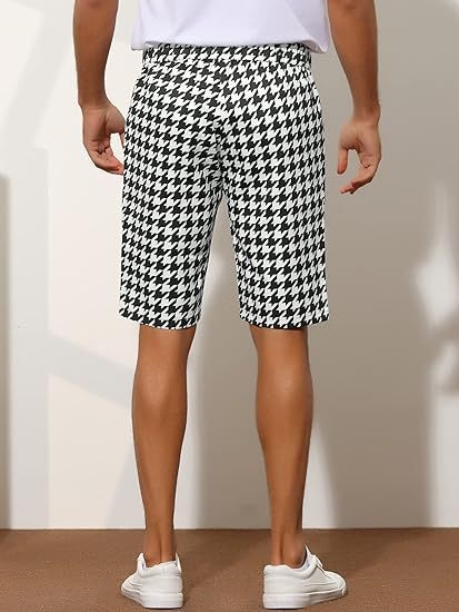 2024 ~ meeste hundijalakujulised lühikesed püksid, volditud ruudulised mustrilised diagonaalpüksid