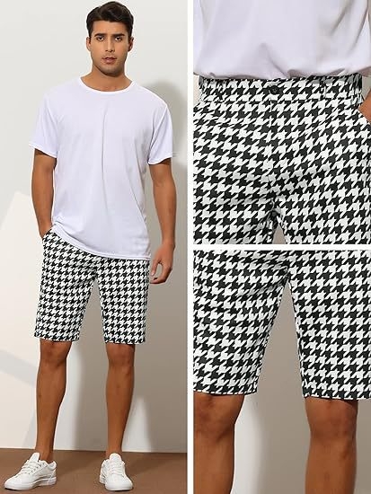 2024 ~ meeste hundijalakujulised lühikesed püksid, volditud ruudulised mustrilised diagonaalpüksid
