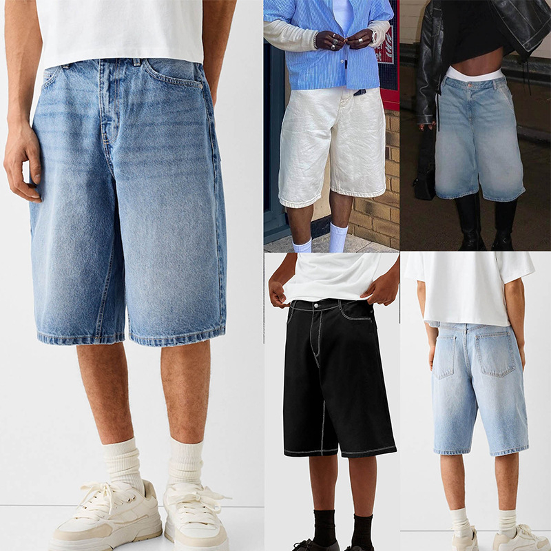 Pantaloni scurți din denim elastici în patru culori, cu cinci colțuri, de pe AliExpress Amazon, pentru bărbați europeni și americani