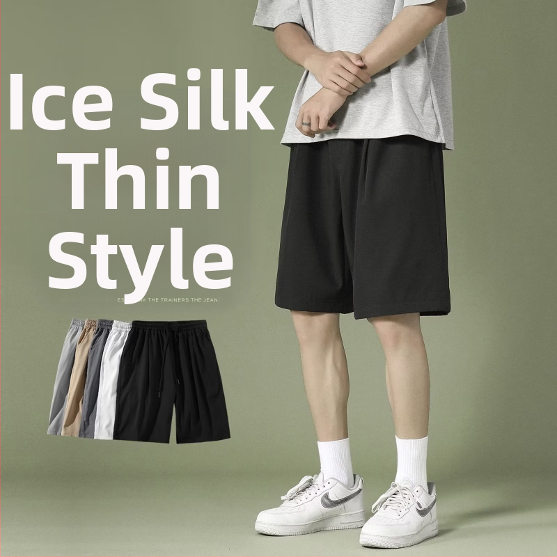 Pánske letné športové šortky Ice Silk, nové kórejské štýlové módne nohavice bez rukávov, voľné, veľké športové nohavice