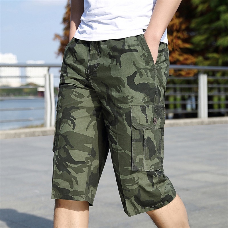 Suvised uued kamuflaaž-tüüpi cargo-püksid, mitme taskuga pluss-suuruses cargo-püksid, keskealiste meeste vabaaja spordipüksid