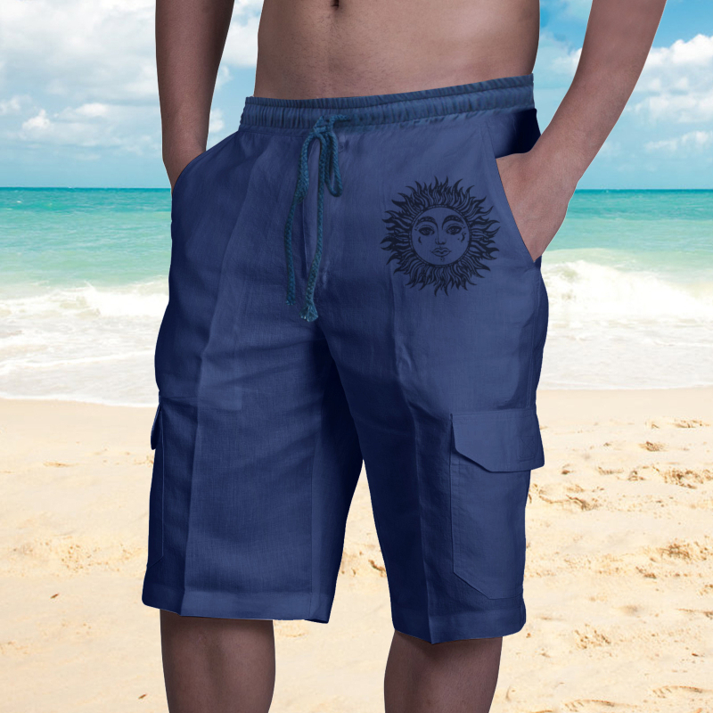 2022 Amazon Independent Station New European and American Transfrontalier Linen Shorts Multi-bag Tether Men's Beach Crane Pants