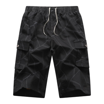 Pánske šortky s potlačou v čiernej farbe z čistej bavlny, trendy značky, stredne dlhé nohavice, módne letné ležérne zipsové vrecko, voľné nohavice do polovice