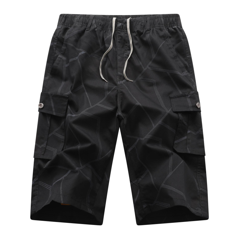 Pánske šortky s potlačou v čiernej farbe z čistej bavlny, trendy značky, stredne dlhé nohavice, módne letné ležérne zipsové vrecko, voľné nohavice do polovice
