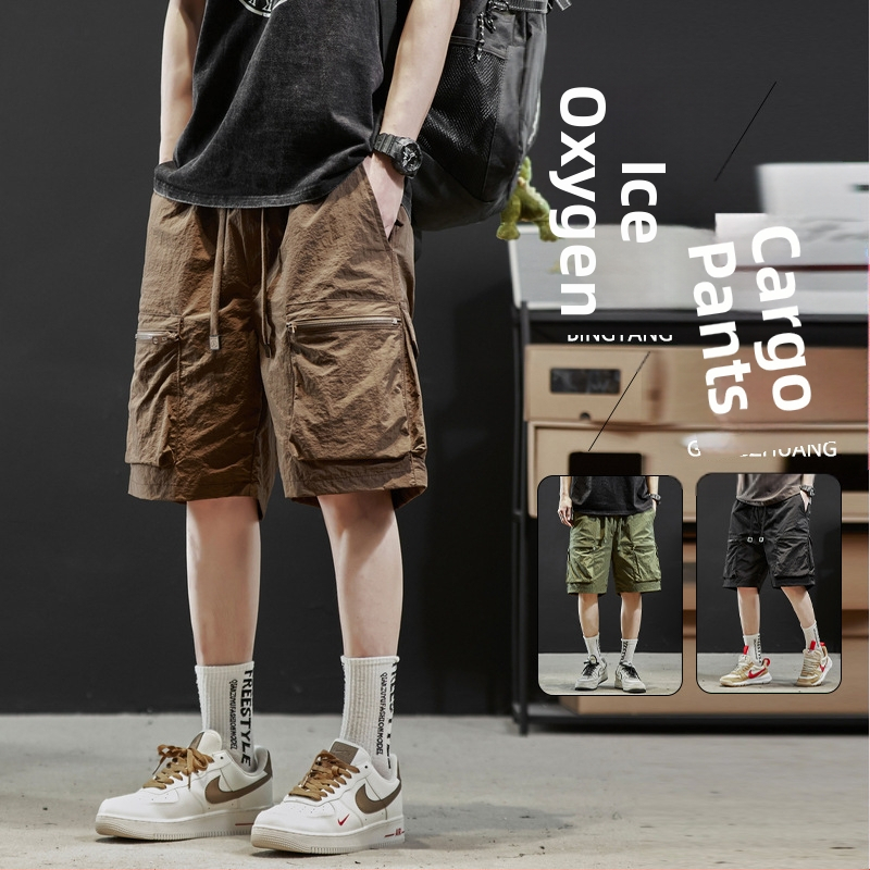 Мъжки летни шорти в американски стил, изработени от коприна, с готина и модна марка, свободни, ежедневни, бързосъхнещи, плажни панталони