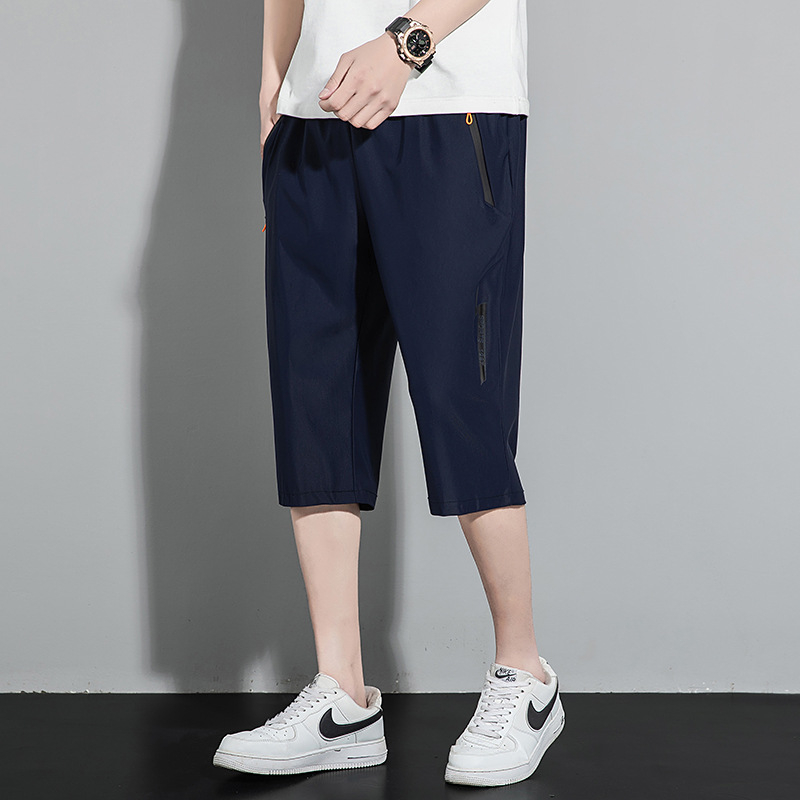 Pantaloni Capri de vară pentru bărbați, din mătase de gheață, lejeri, pantaloni de lucru casual de lungime medie, pantaloni sport cu uscare rapidă, la modă, M-8X