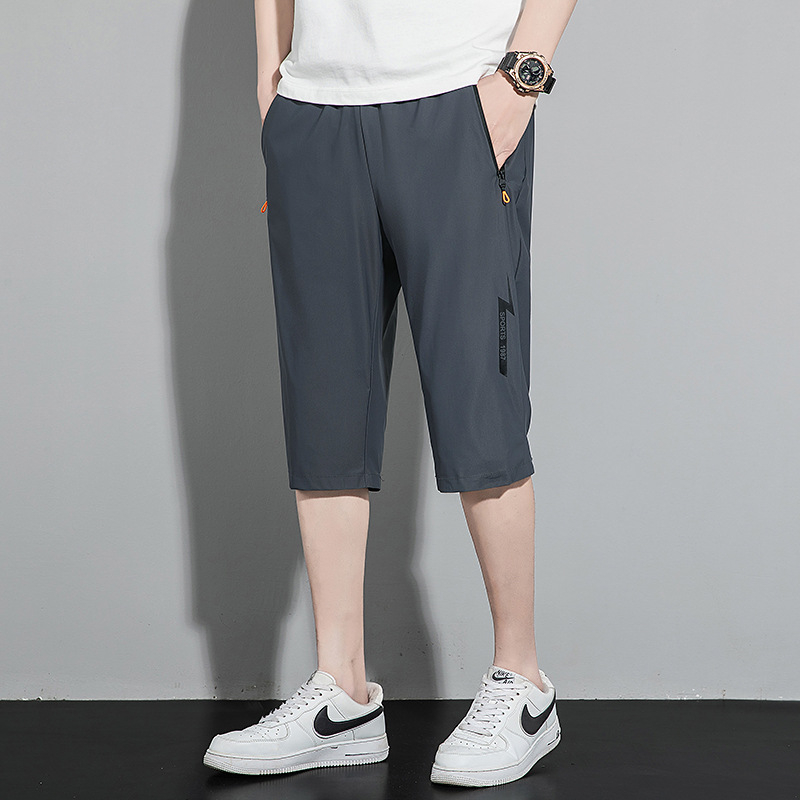Pantaloni Capri de vară pentru bărbați, din mătase de gheață, lejeri, pantaloni de lucru casual de lungime medie, pantaloni sport cu uscare rapidă, la modă, M-8X
