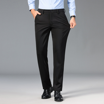 Meeste jääsiidist vabaajapüksid, suvised kitsad ja venivad sirged ärikleidi pikad püksid, taskuga püksid