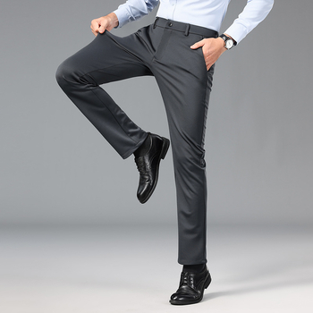 Meeste jääsiidist vabaajapüksid, suvised kitsad ja venivad sirged ärikleidi pikad püksid, taskuga püksid