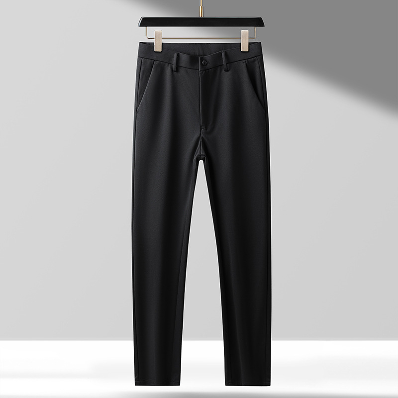 Meeste jääsiidist vabaajapüksid, suvised kitsad ja venivad sirged ärikleidi pikad püksid, taskuga püksid