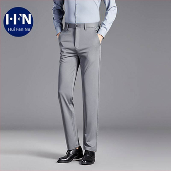 Pantaloni de mătase Mulberry pentru bărbați, de vară, antirid, business casual, de înaltă calitate, pantaloni stretch slim-fit, drepți, fără călcat