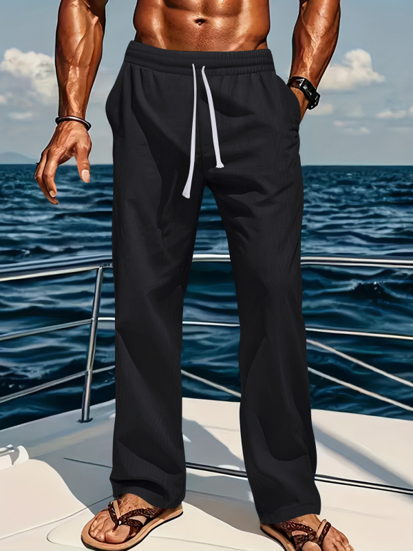 Határokon átnyúló Amazon Tm új lenvászon laza és kényelmes férfi lélegző, napsütéses, tiszta színű, egyenes szabású, lezser pamut és lenvászon nadrág