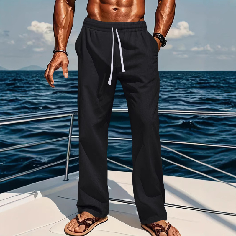 Határokon átnyúló Amazon Tm új lenvászon laza és kényelmes férfi lélegző, napsütéses, tiszta színű, egyenes szabású, lezser pamut és lenvászon nadrág