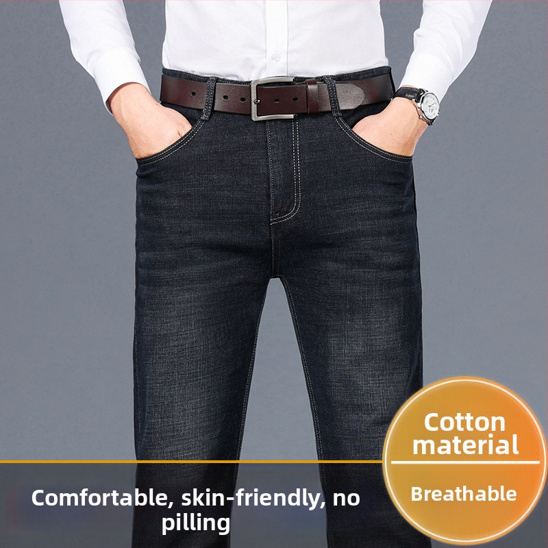 Pánske jarné a jesenné rovné bavlnené nohavice pre voľný čas s veľkými nohavicami, priedušné, pre otca a otca stredného veku