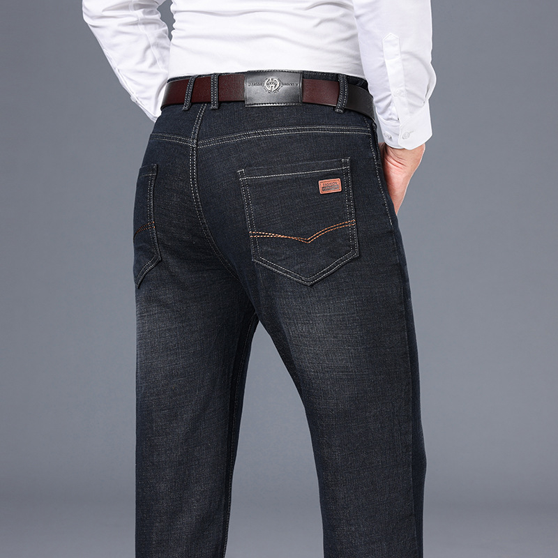 Blugi de vară pentru bărbați, stil business, casual, de primăvară și toamnă, drepți din bumbac, spălați de tatăl tatălui, respirabili, de vârstă mijlocie