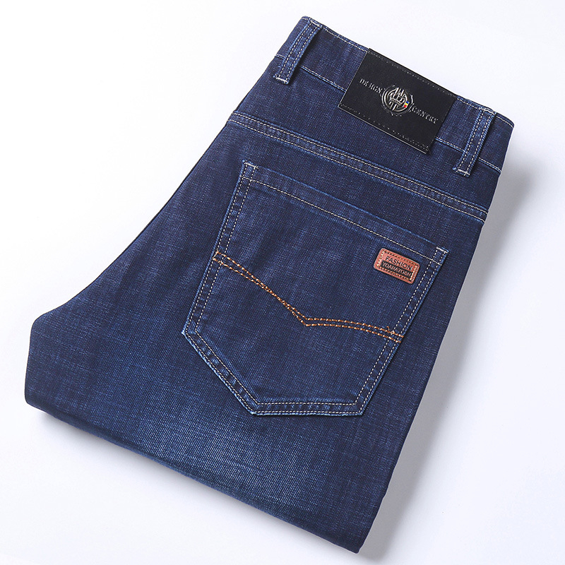 Blugi de vară pentru bărbați, stil business, casual, de primăvară și toamnă, drepți din bumbac, spălați de tatăl tatălui, respirabili, de vârstă mijlocie